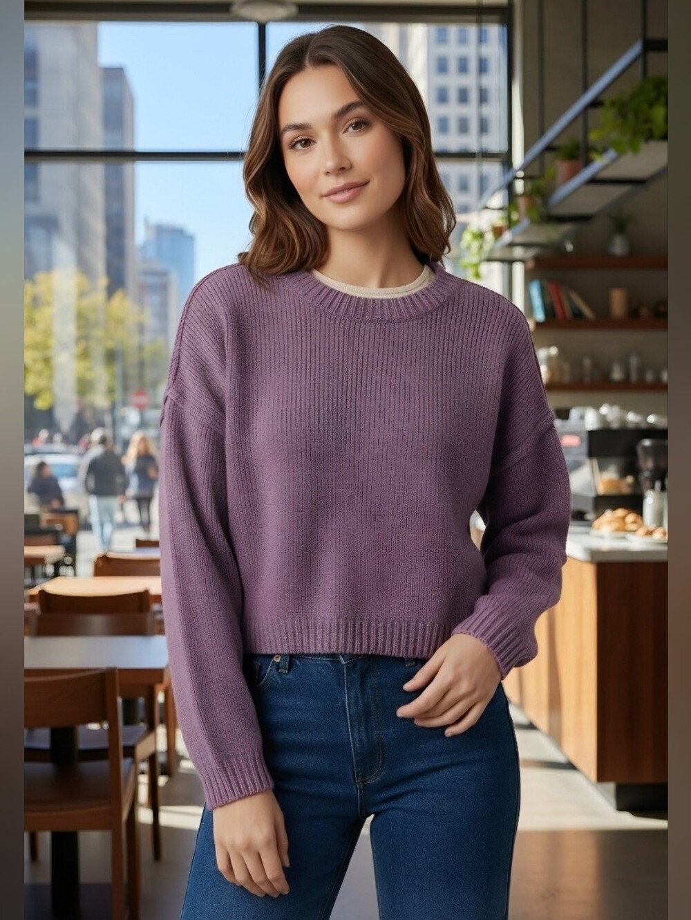 Hollister Abercrombie & Fitch Women Size L Purple Crewneck Women's Sweater